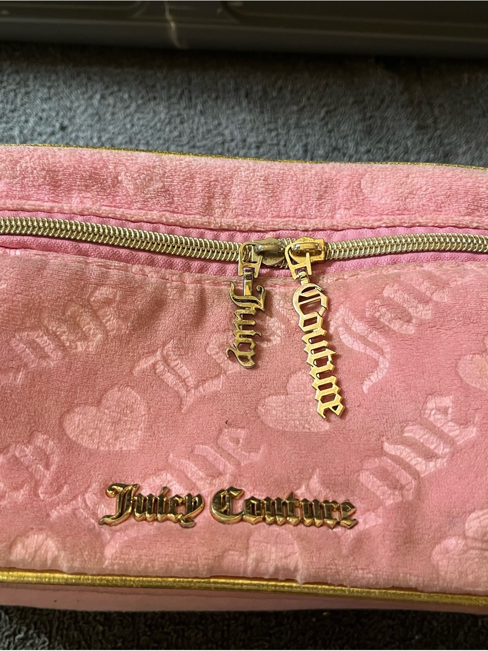 Juicy Couture Pink Velvet Cosmetic Pouch with Gold Logo